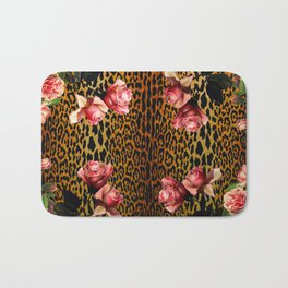 Leopard and Roses Bath Mat | Baroque, Pink, Catlover, Roselover, Animallover, Roses, Leopard, Leopardpint, Jungle, Collage 