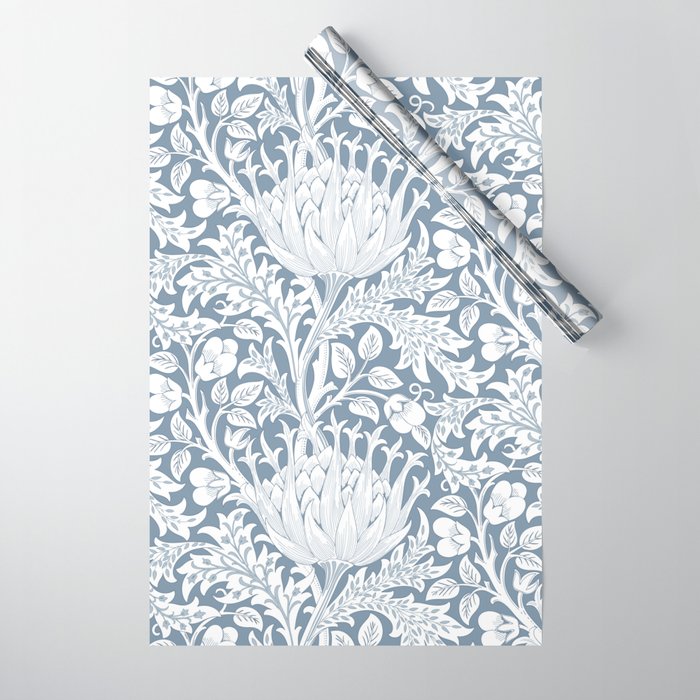 William Morris Vintage Artichoke Powder Blue White Floral Wrapping Paper