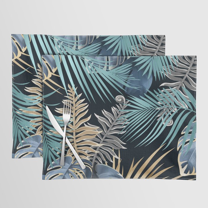 Lush Jungle Teal, Blue, Gold Placemat
