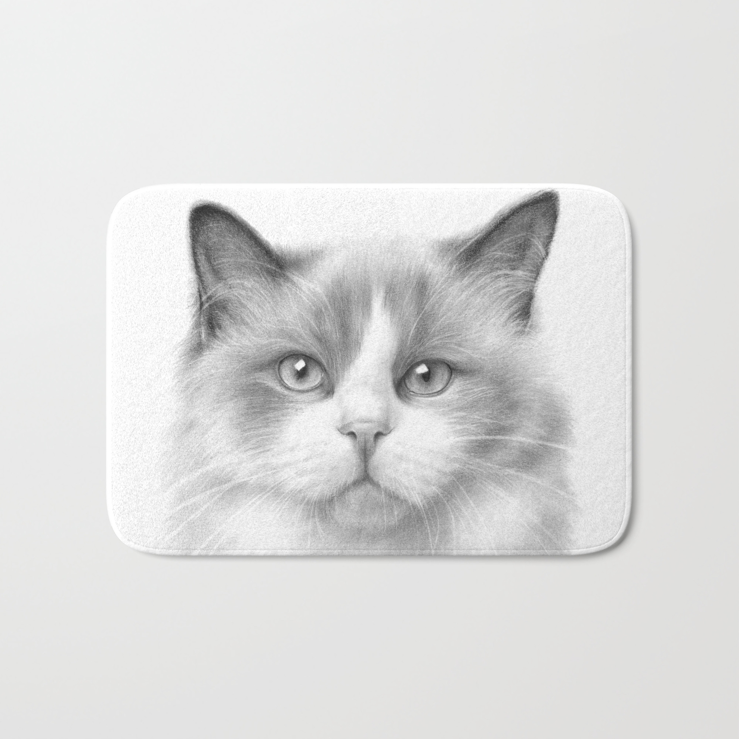 Cat Graphite Pencil Drawing Bath Mat By Traditionalartprints