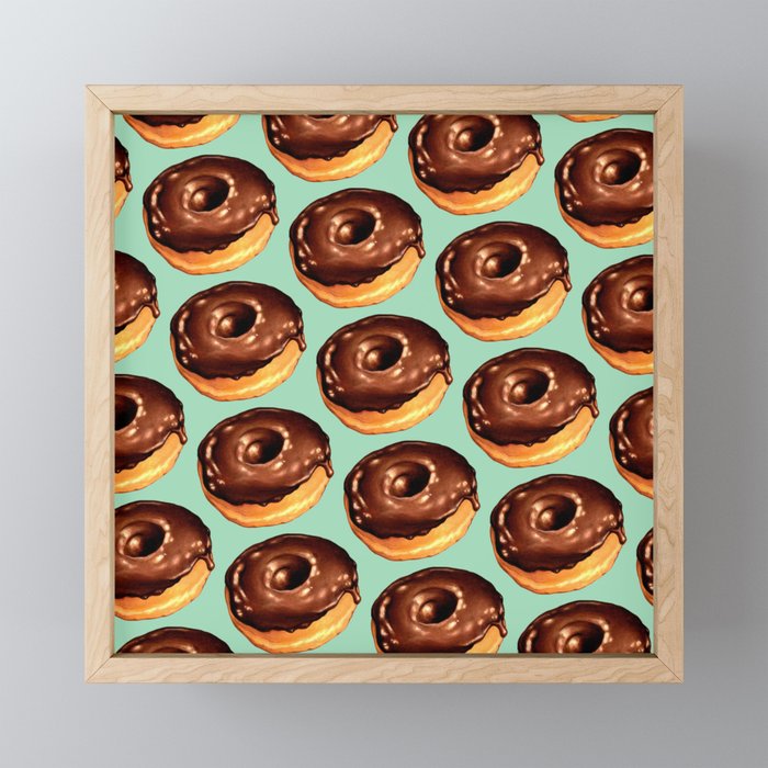 Chocolate Donut Pattern - Teal Framed Mini Art Print