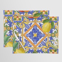 Summer ,Sicilian tiles ,citrus,oranges,majolica,lemons ,Mediterranean  Placemat