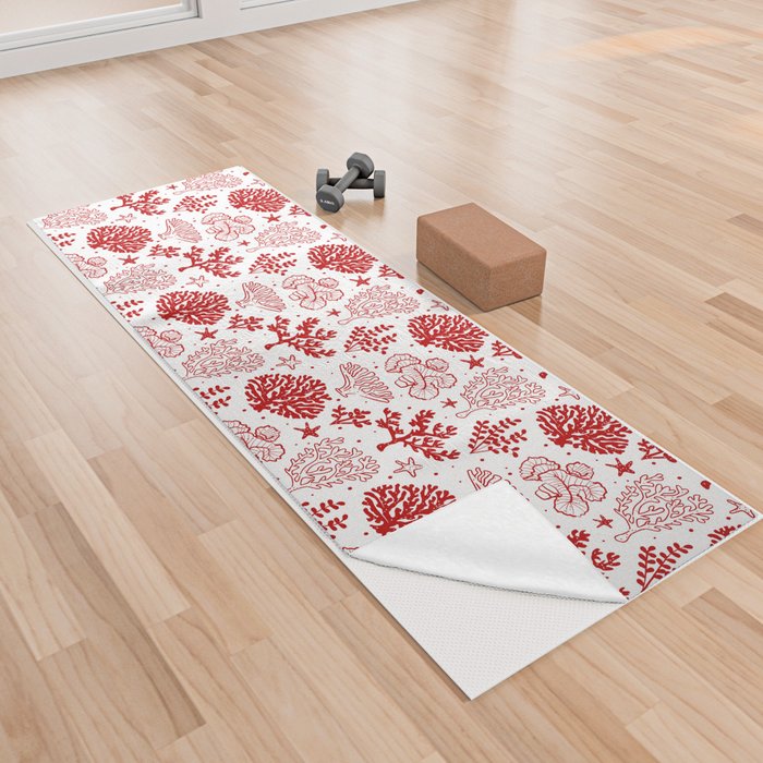 Red Coral Silhouette Pattern Yoga Towel