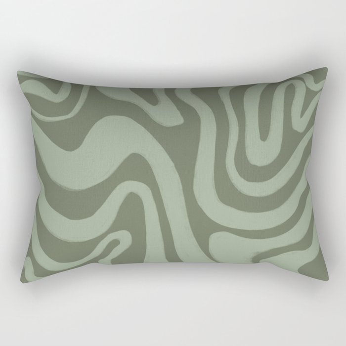 60s Retro Liquid Swirl in Olivine + Reseda Sage Green Rectangular Pillow