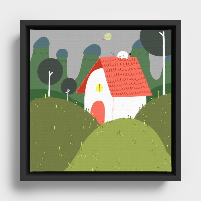 Sleeping on the Rooftop Pipa Framed Canvas