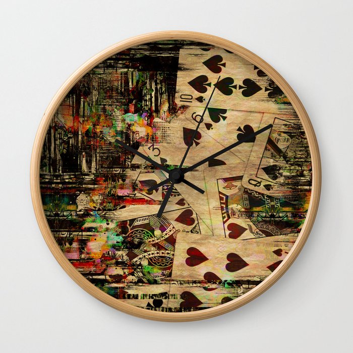 Abstract Vintage Playing cards  Digital Art Wall Clock