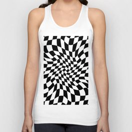 Black and White Warped Checkerboard Unisex Tank Top