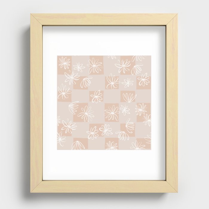 Daisy checkerboard in beige sand Recessed Framed Print