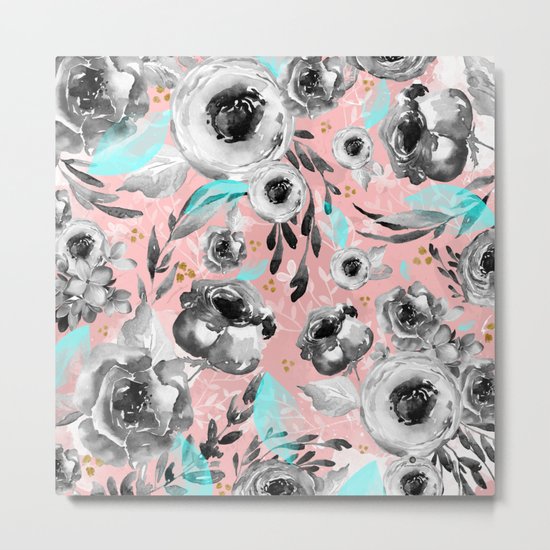blooms flowers black and white Metal Print