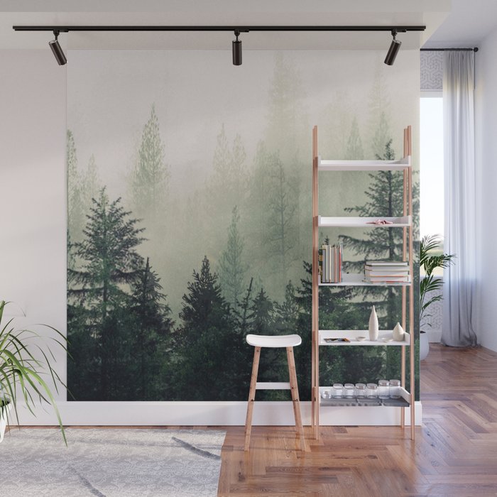 Foggy Pine Trees Wall Mural