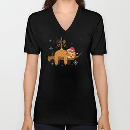 Sleeping Slooth, Menorah Hanukkah V Neck T Shirt