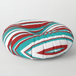 [ Thumbnail: Dark Red, Dark Cyan, and White Colored Striped Pattern Floor Pillow ]