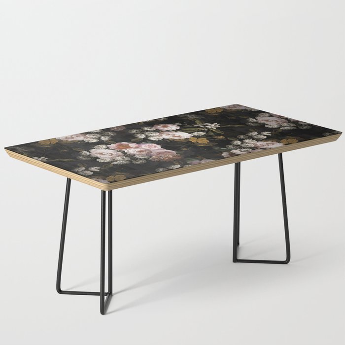 Antique Botanical Roses And  Chamomile Midnight Garden Coffee Table
