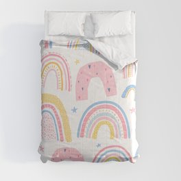 Rainbow Children Room Doddle Design Comforter | Digital, Design, Decoration, Gift, Graphite, Pastel, Pattern, Graphicdesign, Doddle, Artwork 