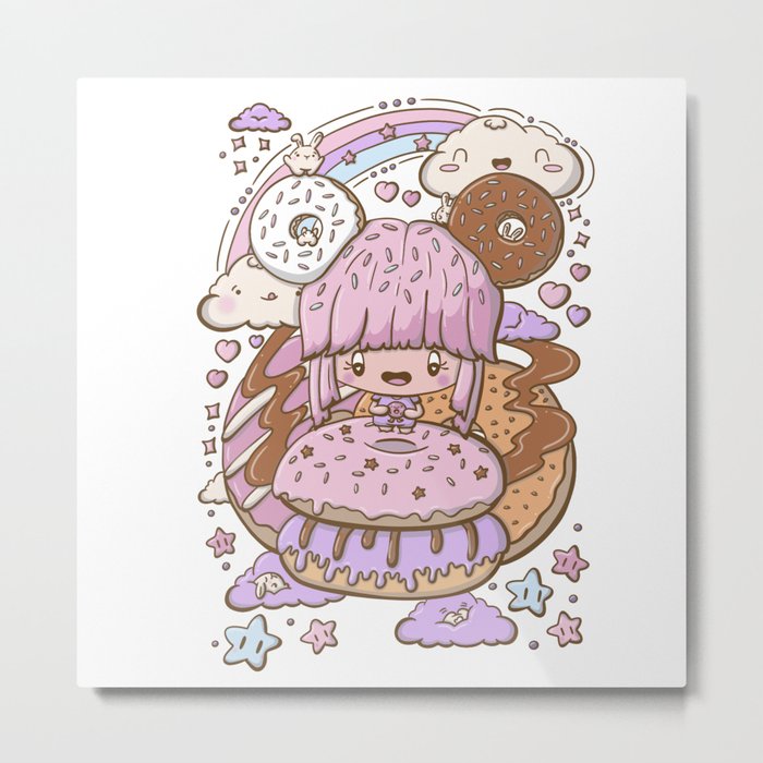 Cute doughnut girl kawaii style Metal Print