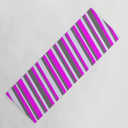 [ Thumbnail: Dim Gray, Fuchsia, and Lavender Colored Striped/Lined Pattern Yoga Mat ]