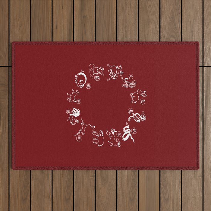 All Animals and Years - Red Outdoor Rug