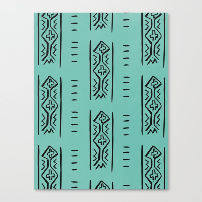 Mercy Mud Cloth Teal and Black  Canvas Print