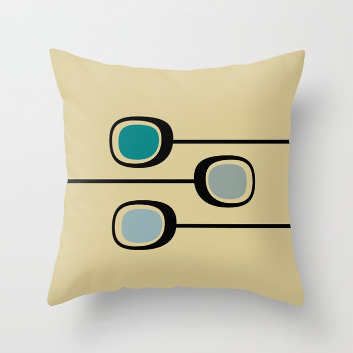 Teal Gray and Blue Mid Century Modern Branches on Taupe Throw
