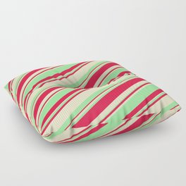 [ Thumbnail: Bisque, Green, and Crimson Colored Striped/Lined Pattern Floor Pillow ]