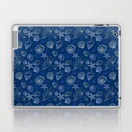 Vintage Seashell Pattern In Tropical Ocean Blue Boho Aesthetic Laptop Skin