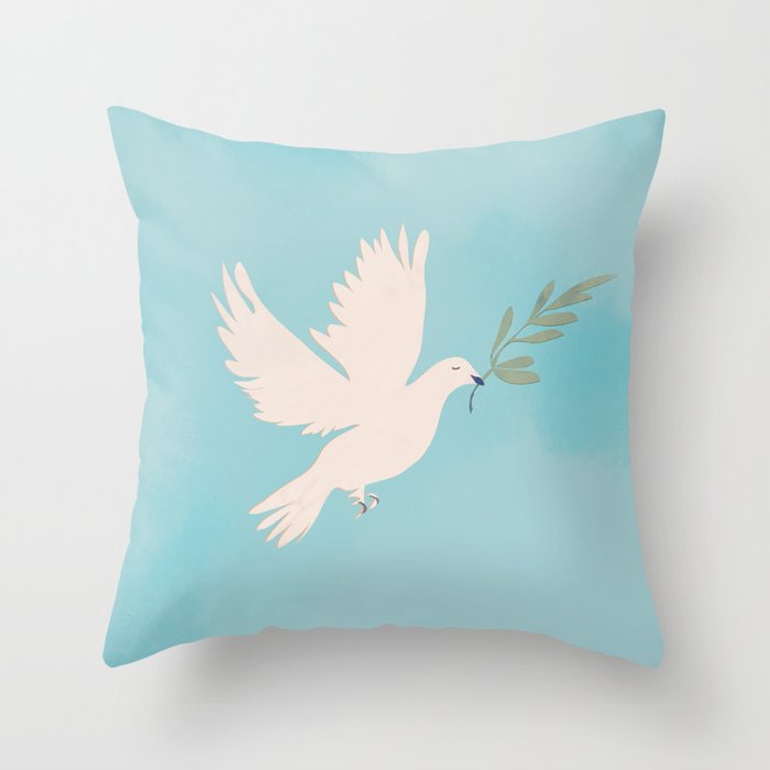 Dove of Peace with Olive Branch Throw Pillow