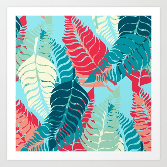 Leave Me Layered (Aqua Red) Art Print