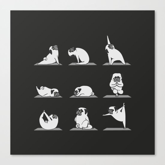 Pug Yoga B&W Canvas Print