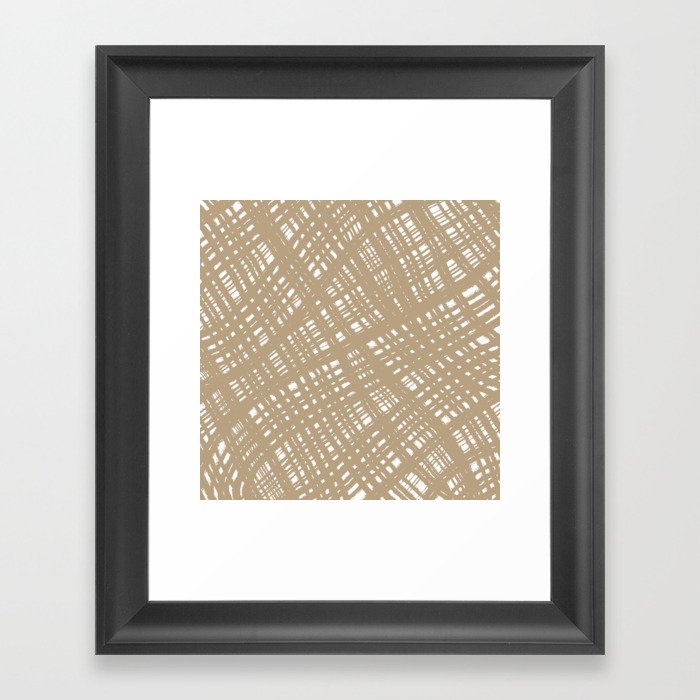 Rough Weave Painted Abstract Burlap Painted Pattern in Beige and White Framed Art Print