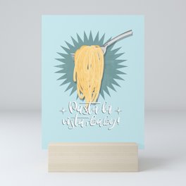 pasta la vista baby - retro style spaghetti illustration on turquoise background Mini Art Print