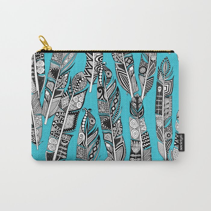 geo feathers turquoise blue Carry-All Pouch