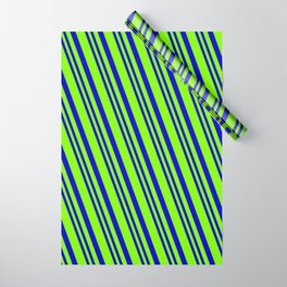 [ Thumbnail: Chartreuse & Blue Colored Lined Pattern Wrapping Paper ]