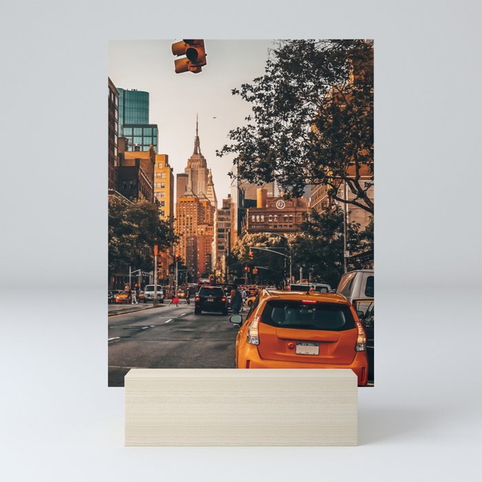 New York City Manhattan street with yellow taxi cab Mini Art Print