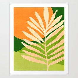 Sunny Palm Frond in Orange and Green Art Print