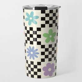 Retro Colorful Flower Double Checker Travel Mug