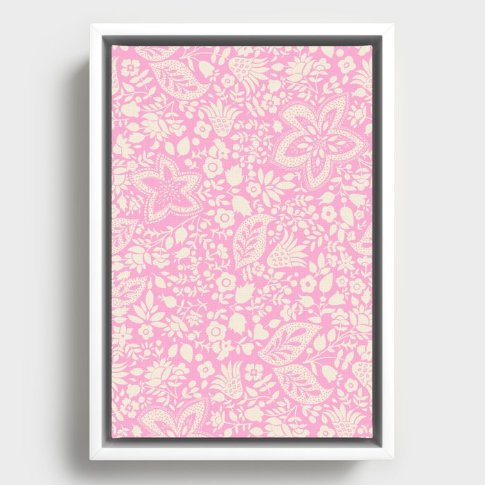 Blossoms and leaves solid soft pink Framed Canvas