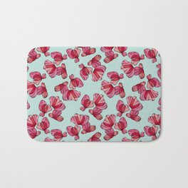 Red watercolour poppies illustration with turquoise background pattern Bath Mat