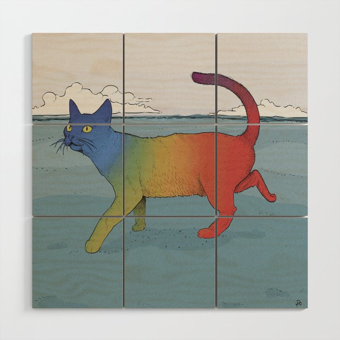 Rainbow cat Wood Wall Art