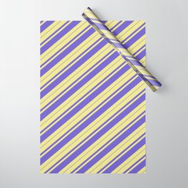 [ Thumbnail: Tan & Slate Blue Colored Stripes Pattern Wrapping Paper ]