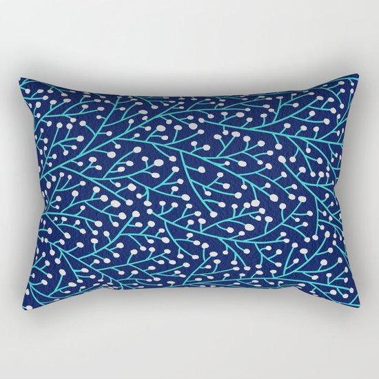 Berry Branches - Turquoise on Navy Rectangular Pillow