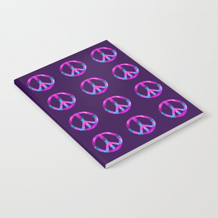 Purple Turquoise Watercolor Tie Dye Peace Sign on Purple Notebook