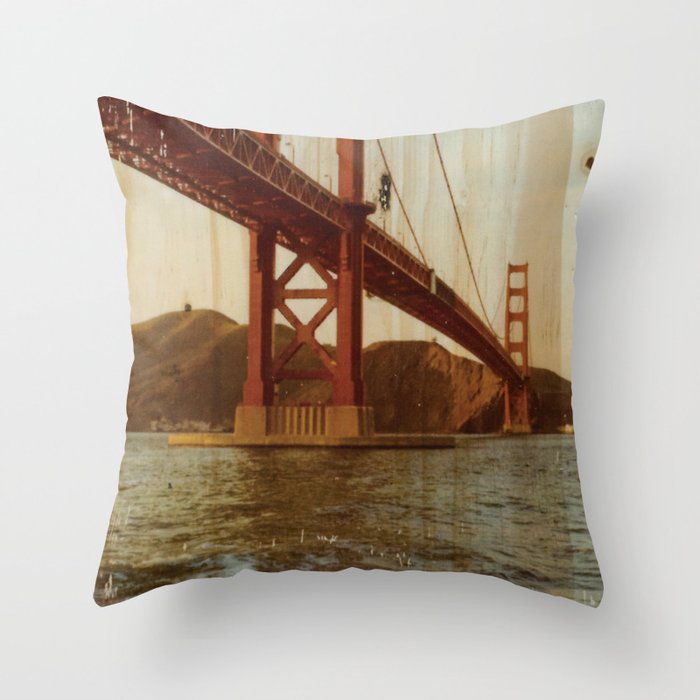 Dad's Golden Gate Bridge, Circa 1977: San Francisco, California - Distressed Photo on Wood Throw Pillow