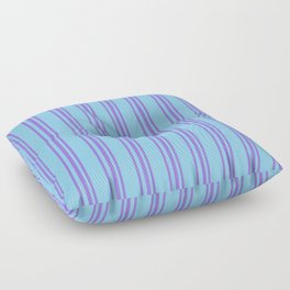 [ Thumbnail: Purple & Light Sky Blue Colored Pattern of Stripes Floor Pillow ]