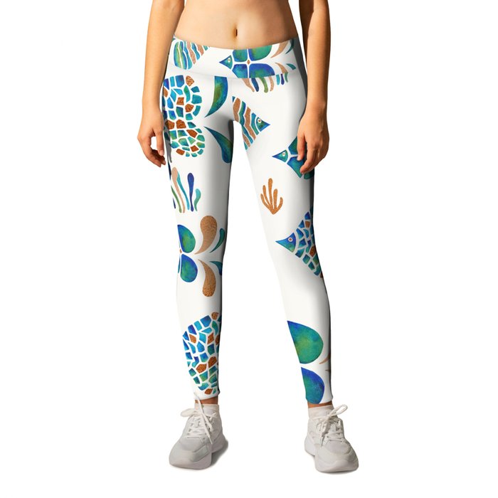 Cute abstract fish with metallic copper accents Leggings