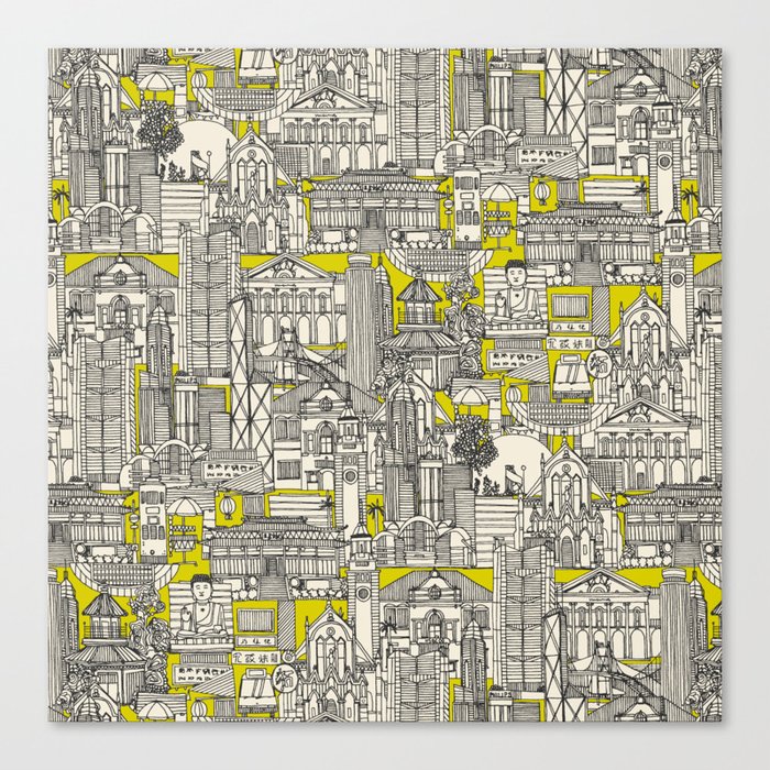 Hong Kong toile de jouy chartreuse Canvas Print