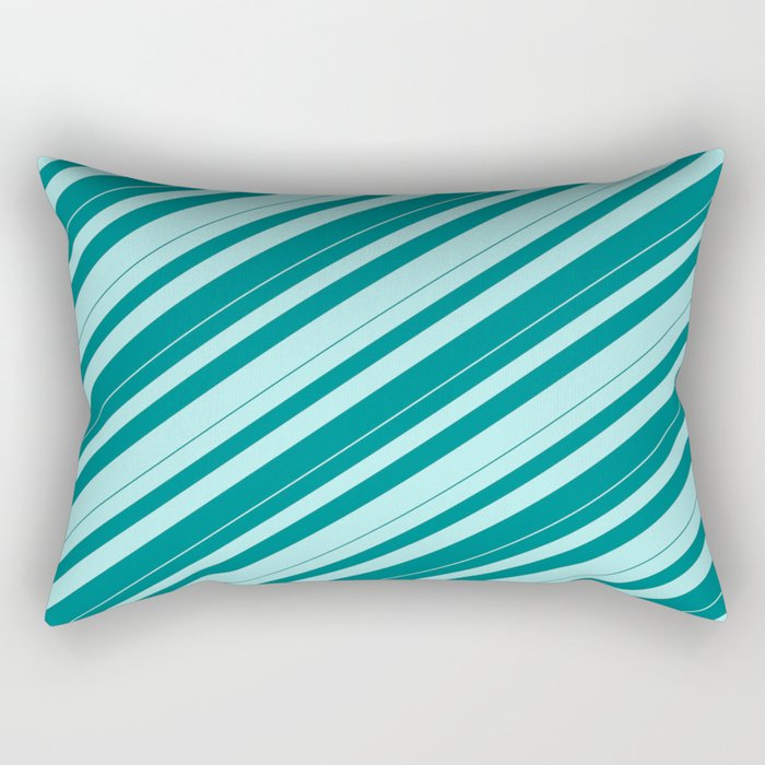 Teal & Turquoise Colored Lines/Stripes Pattern Rectangular Pillow