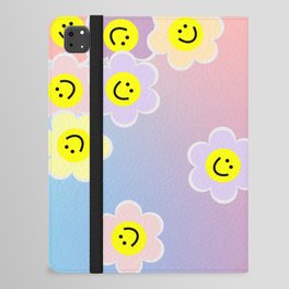 Colourful Pastel Happy Daisies on Pastel Gradient Rainbow Background iPad Folio Case