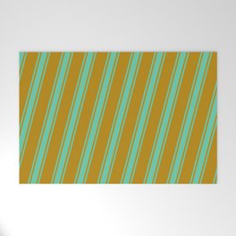 [ Thumbnail: Dark Goldenrod & Aquamarine Colored Striped/Lined Pattern Welcome Mat ]