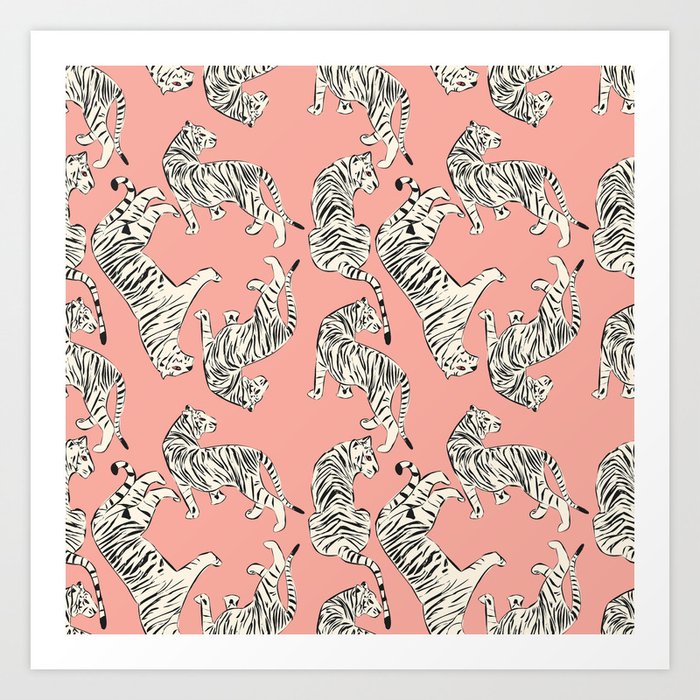 Pink Tiger Pattern 006 Art Print