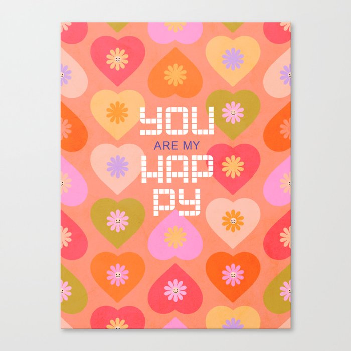 You are my Happy - Peachy love pattern Canvas Print